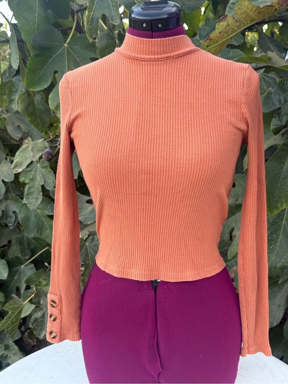 Cotton On Ribbed Mock Neck Long Sleeve Top in Rust Orange - Women